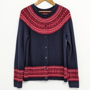 Talbots Fair Isle Cardigan Sweater, Lambs Wool Blend, Women's M